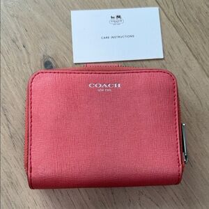 Coach Saffiano Leather Coral Medium Zip Wallet